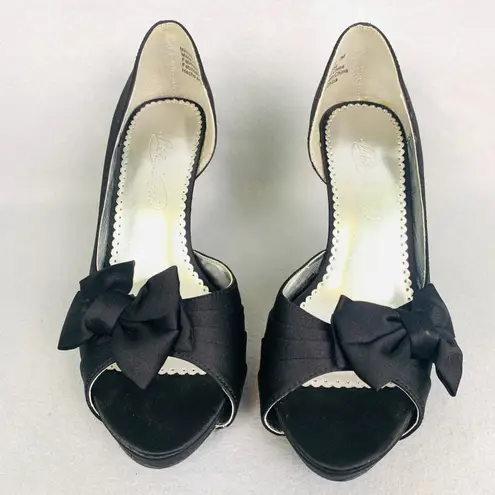 Michaelangelo Michelangelo Maribelle Black Satin Bow Heels 7 Peep Toe Platform Wedding Shoes - Image 2