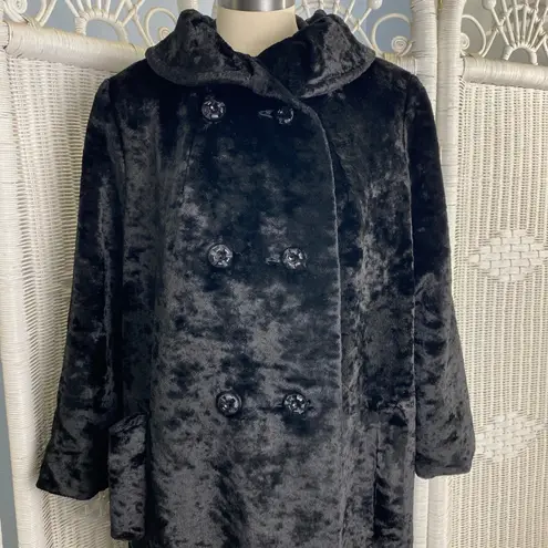 Vintage 80s Black Crushed Velvet Swing Coat Grunge Art Student NYC Drama AS IS Size L