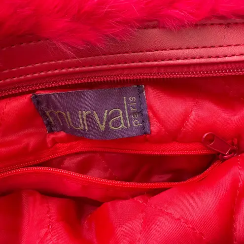 Murval Red Knit Shoulder Bag with Faux Fur Trim Y2K holiday vibe