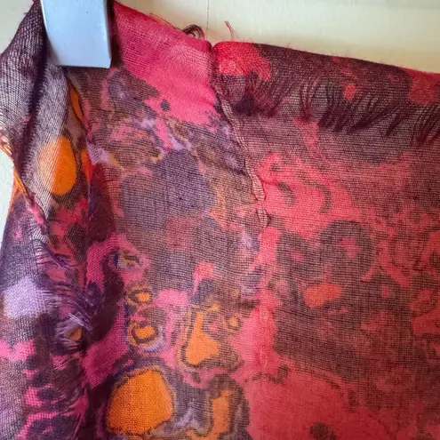 Johnston & Murphy Floral Abstract Scarf Red Pink Multi Fringe Wrap NWOT - Image 5
