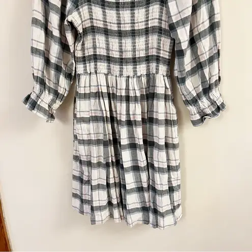 Madewell  Lucie Elbow-Sleeve Smocked Mini Dress Large Women’s Lebaum Plaid ND174