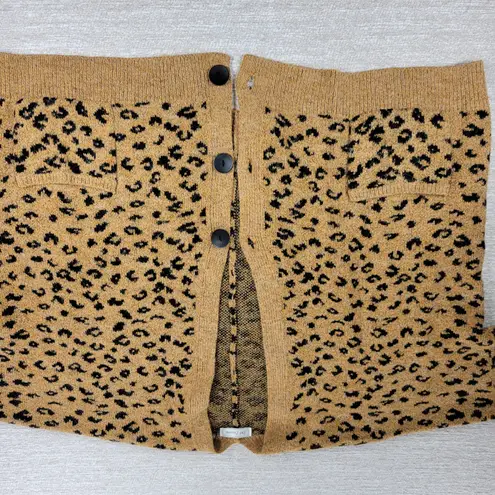 Ces Femme Leopard Print Oversized Cardigan Medium Wool Angora Blend Brown