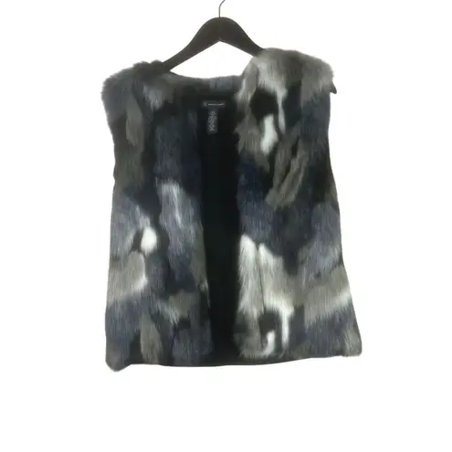 INC International Concepts Faux Fur Sweater Vest Women's S/M Black Gray Blue Size M