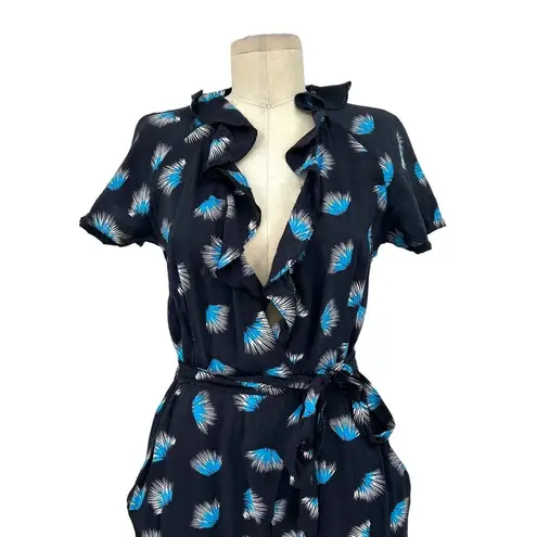 Whistles Coral Print Frill Jumpsuit Black Blue Size US 4