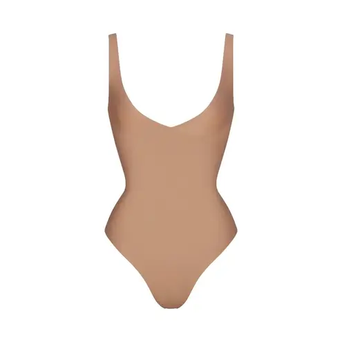 SKIMS Body Unlined Plunge Thong Bodysuit in Sienna, Size Small