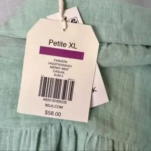 Wonderly Tie Waist Shirt Dress Cotton Gauzy Flowy Size XL Petite NEW with Tags