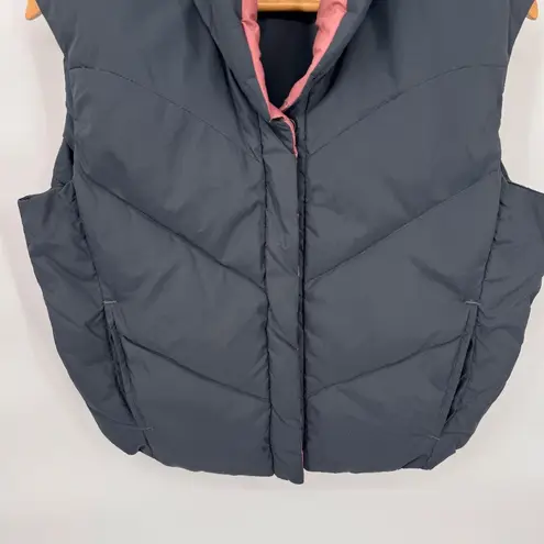 Obermeyer Ski Vest Womens Large Gray Nylon Down Filled Snap Front Pockets VTG