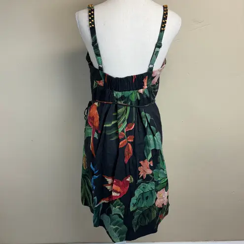 Farm Rio NWT Black Midnight Macaw Fiesta Sleeveless Mini Dress Size M