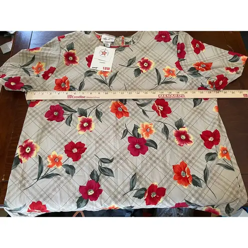 Kathie Lee Womens 18 W Blouse Floral Print Polyester Short Sleeve NWT Grannycore
