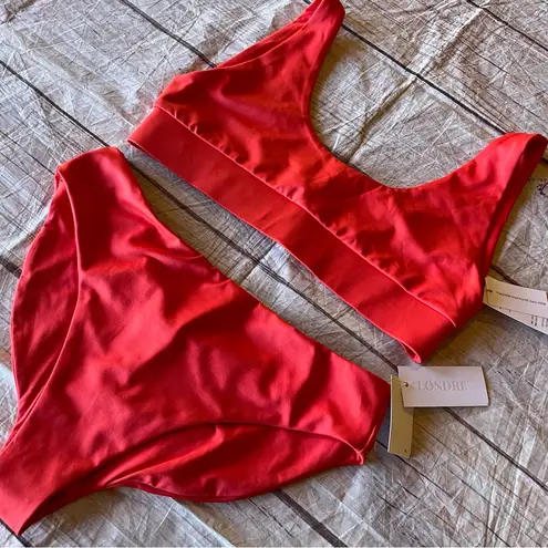 Londre Bodywear Sports Scoop Top, High Leg Scrunch Bottom Fiesta Red Size XL NEW