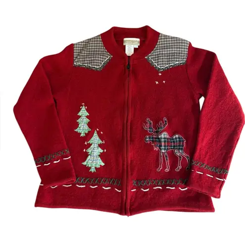 Coldwater Creek Wool Christmas Sweater Vintage Embroidered Patchwork Women Small