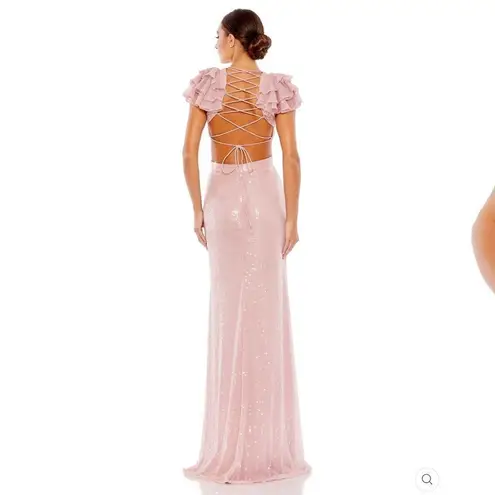 Mac Duggal NWOT  10829 SEQUINED RUFFLED CUT OUT LACE UP GOWN Pink Size 4