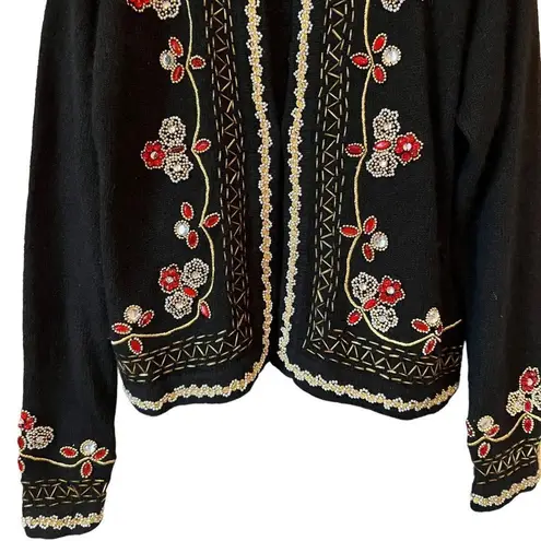 Pierre Cardin Vintage 80’s Black Silk Angora Beaded Cardigan