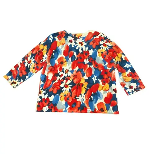 Alfred Dunner Floral Sweater size PL Large Petite Beaded 3/4 Bright Womens LP