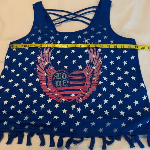 Stars Patriotic strappy back tank top Juniors XXL 19 USA Made Blue Size undefined