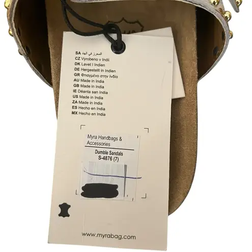 NWT Myra Dumble Leather Cowhair Studded Strappy Buckle Slide In Sandals Sz 7 White