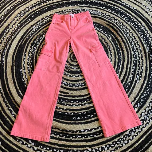 Risen High Rise Wide Leg Hot Pink Cargo Stretchy Jean Size 3/26