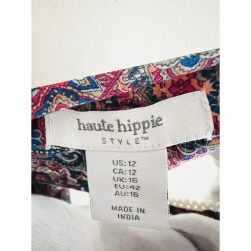 Haute Hippie Maxi Dress Boho Flutter Sleeve Cotton Flounce Hem Floral Sz 12