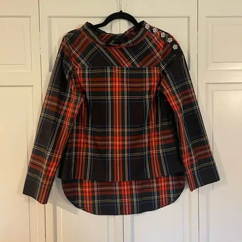 J.Crew plaid tartan cotton button detail blouse size 0 Red