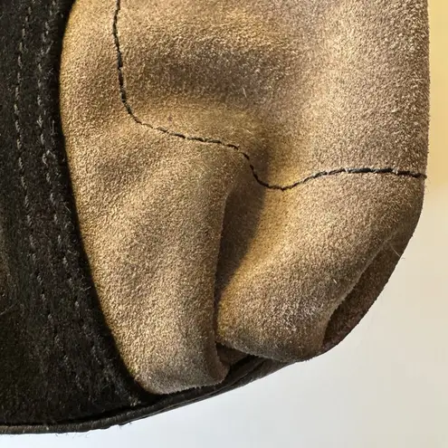 Tignanello Suede Colorblock Leather Flap Crossbody Bag Purse Black Burgundy Gray