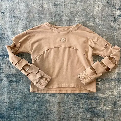 Engineered Life Faux Distressed Sleeve Cropped Athletic Sweatshirt Large