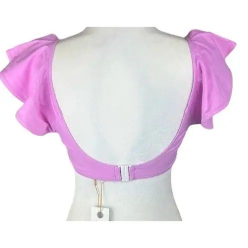 Tanya Taylor NWT Flirty Orelia Knot Bikini Top Ruffled Cap Sleeves XL Pink #3860