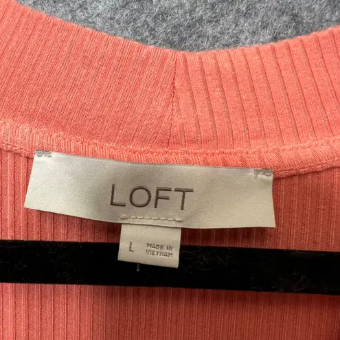 Loft  Ribbed Henley Long Sleeve Shirt Coral V Neck Button Detail Size L - Image 2