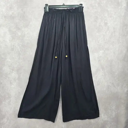 Black Wide Split Flowy Straight Beach Vacation Lounge 90s Pullon Boho Pants XS