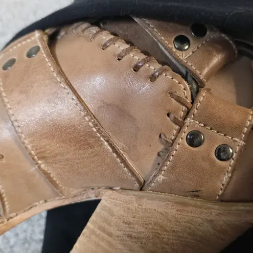 FREEBIRD by Steven Rapture Sandals Sz 8 Tan Leather Gladiator Lace Up Block Heel