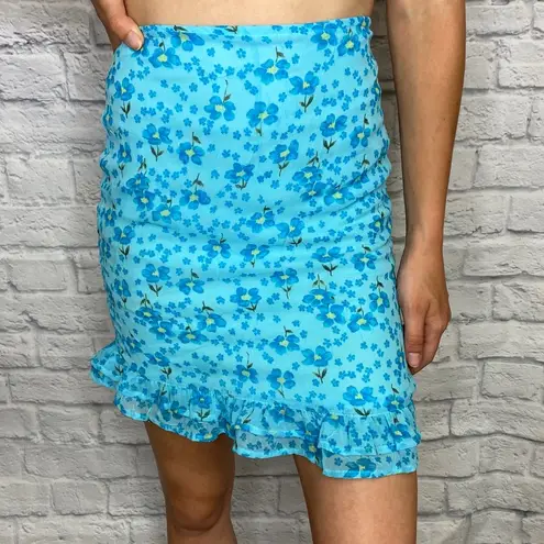 Vintage Blue Floral Mini Skirt Size XS