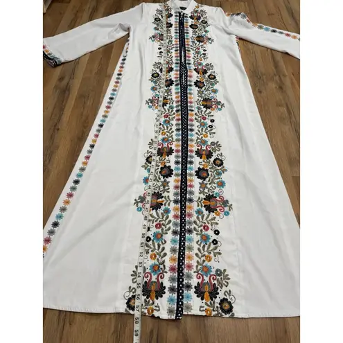 Qadri Made by Alkaram Embroidered Maxi Abaya Duster Kaftan White Multicolor 46 Size XL