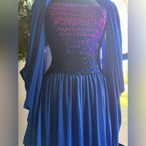 Vintage 80s sequin tank dress with matching shawl set, size 10 Purple