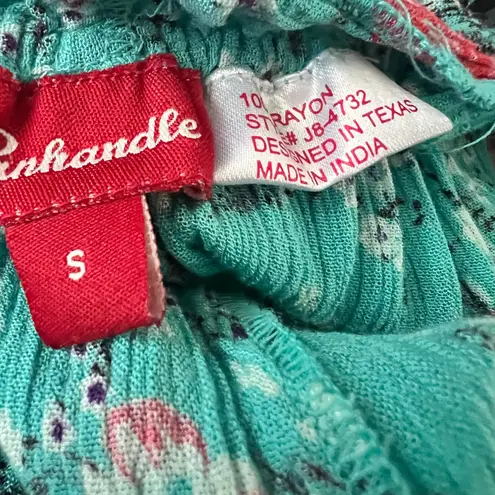 Panhandle Western Boho Peasant Blouse Top Shirt Turquoise Floral S Off-Shoulder