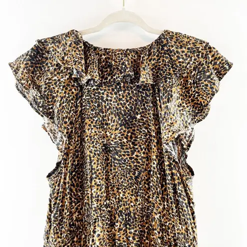 Old Navy  Waist Defined Ruffle Trim Mini Dress Leopard Wild Spots Brown XL