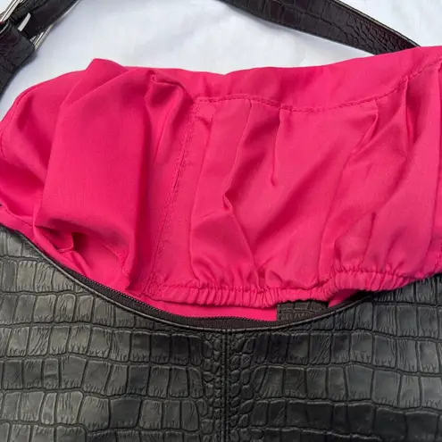 Stone Mountain 100% GENUINE LEATHER embossed Hobo Black ADJ Shoulder Handbag