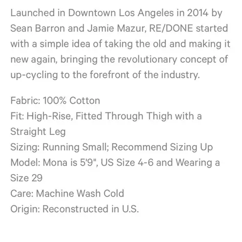 RE/DONE Levi’s 501 High Rise Stovepipe button fly 001-3WLSS