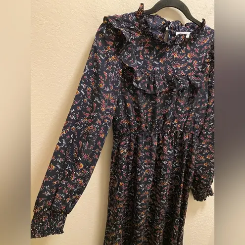 Bohme Modest Long Sleeve Smocked Floral Ruffle Midi Dress Size M
