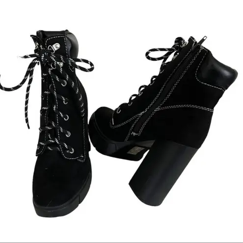 Soda Black Lace Boots Vegan Suede Zipper White Stitching Size 8