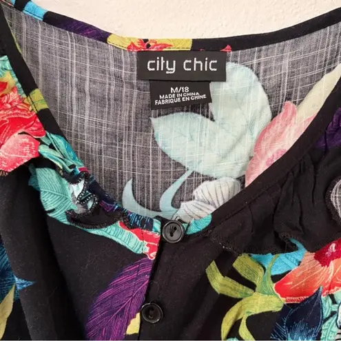 City Chic Tropical Floral Print High Low Hem Sleeveless Ruffle Maxi Dress Boho