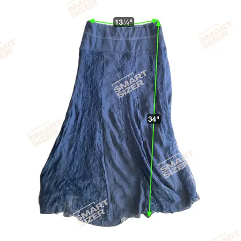 VTG Women Maxi Skirt Size M Blue Boho Lace Panel Cottage Witchy Prairie Romantic Size M