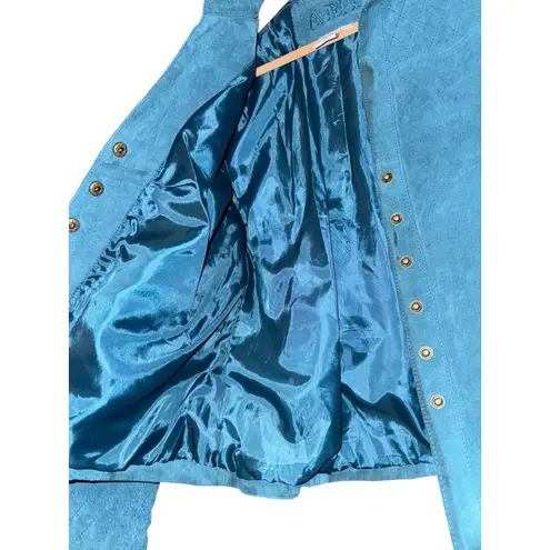 AMI Leather Jacket Women's Medium Teal Country Western Suede Quilted Equestrian Green