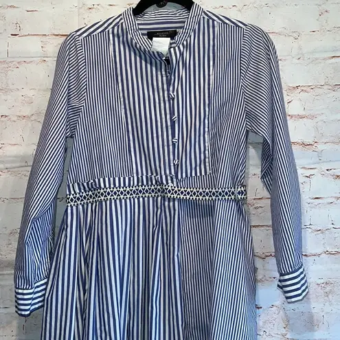 Max Mara weekend Dress striped cotton 4 stand up collar blue white belted pockets