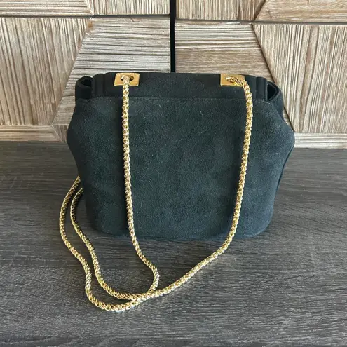 Vintage Frenchie of California Black Suede Bag / Purse Gold Chain