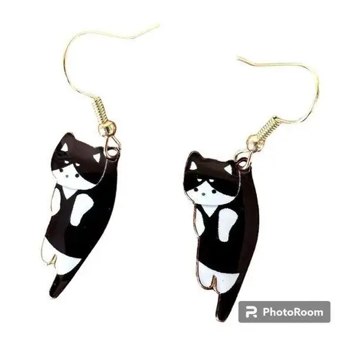 Cat Earrings New Black White Kitty Lover Dangle Hooks Christmas Birthday…