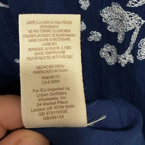 Free People  Blue White Jasmine Floral Embroidered Long Bell Sleeve Gauzy Dress 2