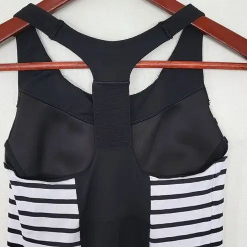 Athleta  Black and White Stripe Ace Racer Tank Top Mesh Details‎ Pockets Size S
