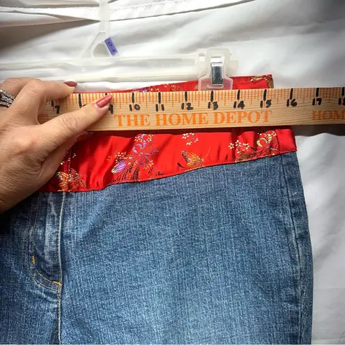 I.N.C Y2K Bootcut Jeans Red Satin Embroidered Oriental Waistband 8 No Stretch Blue