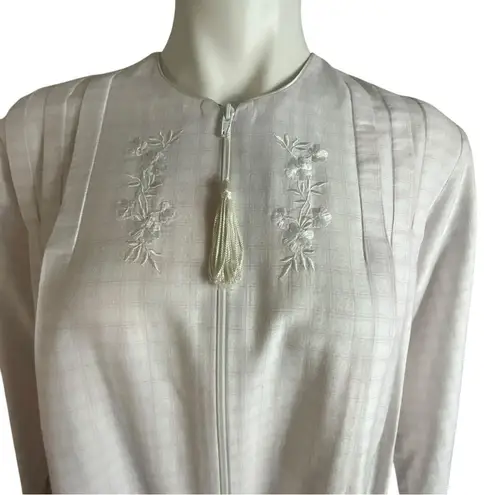 Miss Elaine Vintage Pink and White Cotton Zip Front Embroidered Kaftan Size M