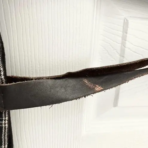 FEED Black White Grid Plaid Brown Leather Strap Tote Bag Nest Artisans