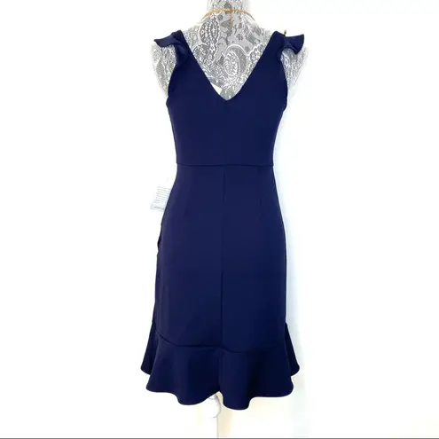 The Vanity Room Womens Navy Blue Trumpet Skirt Fit and Flare V-Neck Mini Dress XS